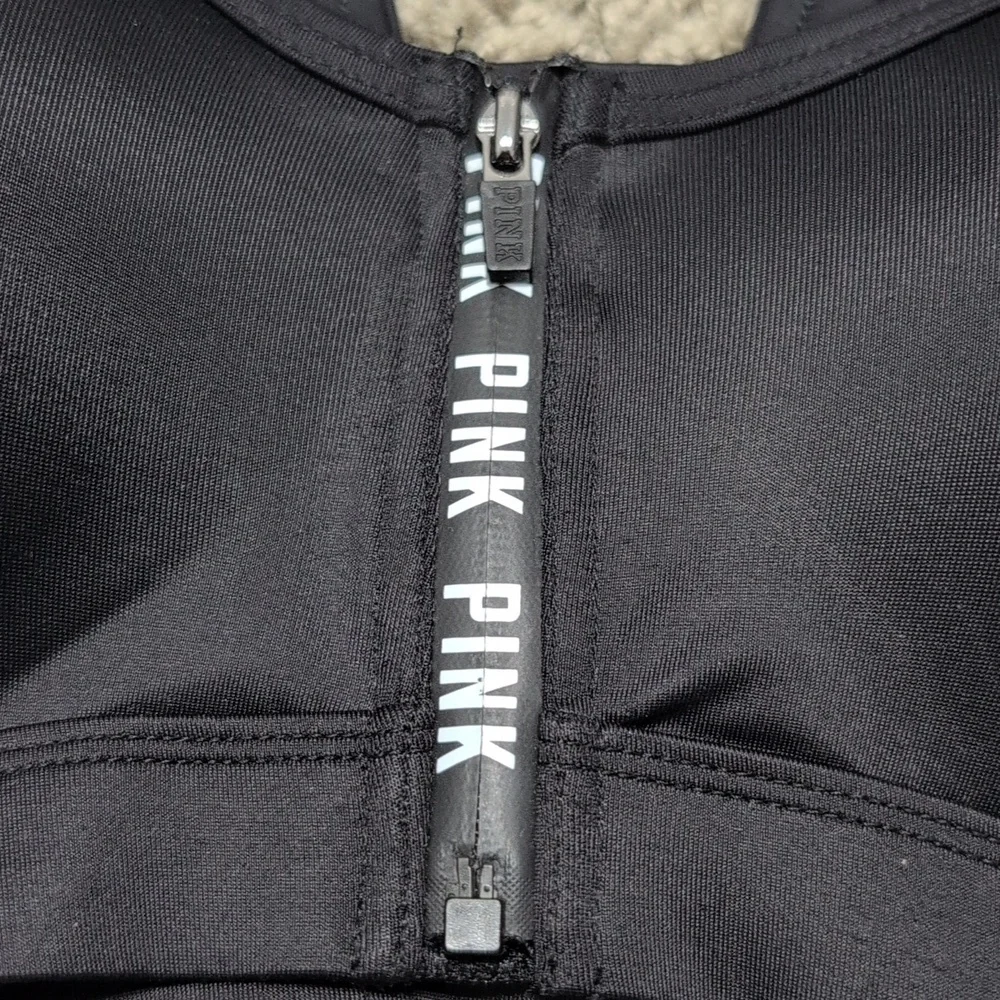 Victoria's Secret PINK Sports Bra Ladder Back Front Zip Black Size Medium - Picture 4 of 10